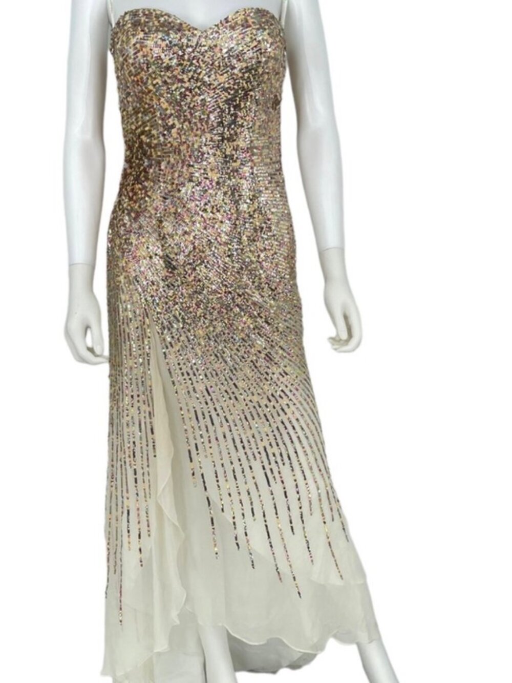 Terani Couture Gold Sequin Strapless Gown Size 0 | Formal Evening Dress
